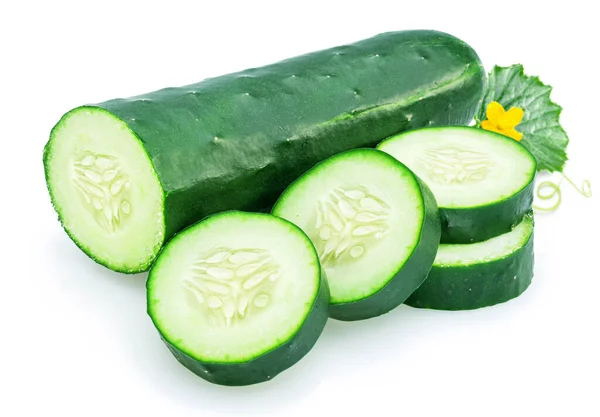 Slicing Cucumber Cucumber Slices Isolated White Background — Stock Photo, Image