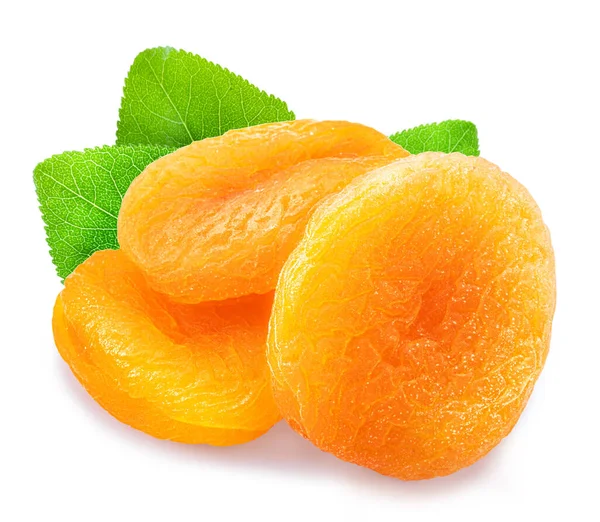 Delicious Dried Apricots Green Apricot Leaves File Contains Clipping Path — Stock Photo, Image