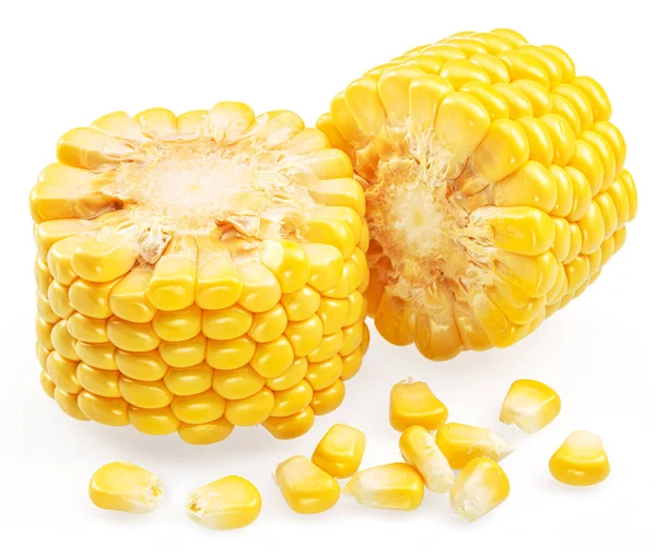 Pieces Maize Cob Corn Cob Corn Seeds Isolated White Background — Stock Photo, Image