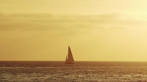 ポルトガル沿岸の大西洋でセーリングヨットと美しい夜の夕日 — ストック動画