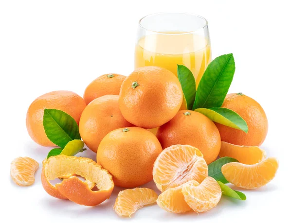 Orange Tangerine Fruits Glass Fresh Tangerine Juice Isolated White Background — Stock Photo, Image