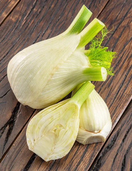 Florence Fennel Bulbs Aged Wood Background — Stock Photo, Image