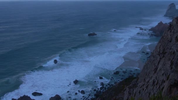 Beau Panorama Nocturne Sombre Dans Océan Atlantique Cap Cabo Roca — Video
