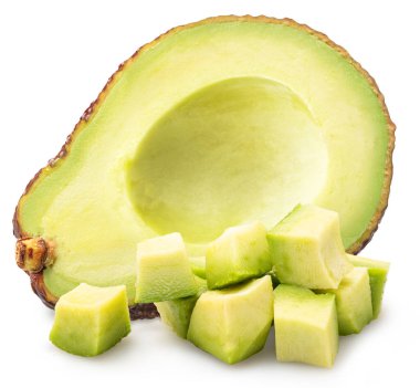 Cuts of avocado fruit isolated on white background. 