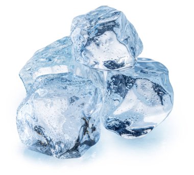 Four melting ice cubes covered with small water drops. File contains clipping paths.
