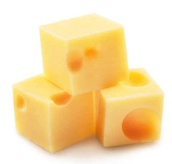 Pyramid Emmental Cheese Cubes Isolated White Background File Contains Clipping — Stok Foto