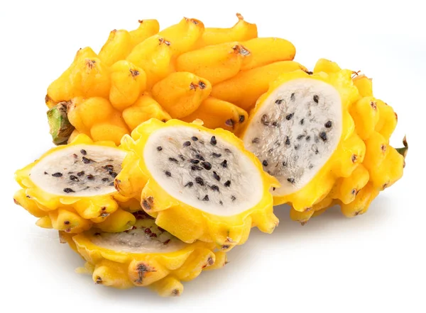 Yellow Dragon Fruit Dragon Fruit Slices Isolated White Background — Fotografia de Stock