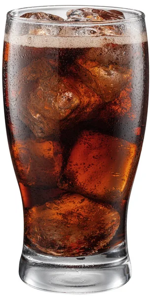 Copo Frio Bebida Cola Com Cubos Gelo Isolados Fundo Branco — Fotografia de Stock
