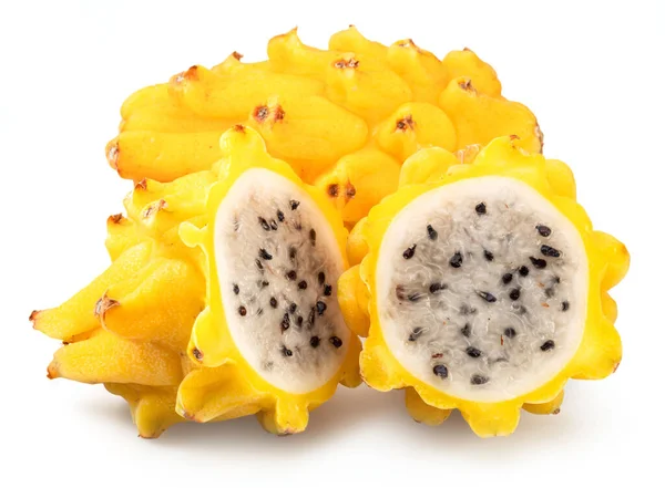 Yellow Dragon Fruit Dragon Fruit Slices Isolated White Background — Foto Stock