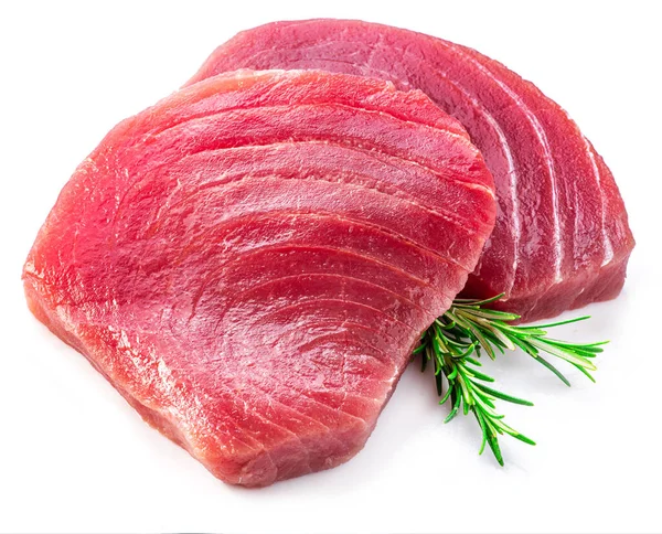 Färska Tonfisk Biffar Isolerad Vit Bakgrund — Stockfoto