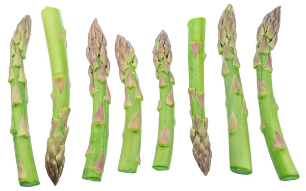 Row Green Asparagus Spears White Background Clipping Path — Stock Photo, Image