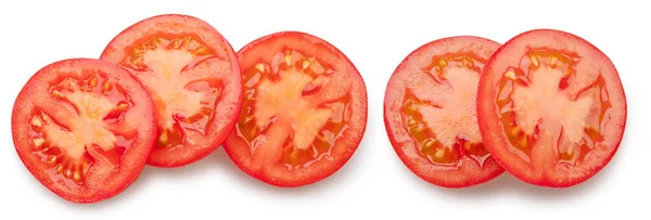 Tomatenscheiben Auf Weißem Hintergrund Datei Enthält Schnittpfad — Stockfoto