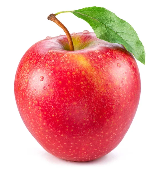 Reifer Perfekter Roter Apfel Bedeckt Mit Kleinen Wassertropfen Auf Weißem — Stockfoto