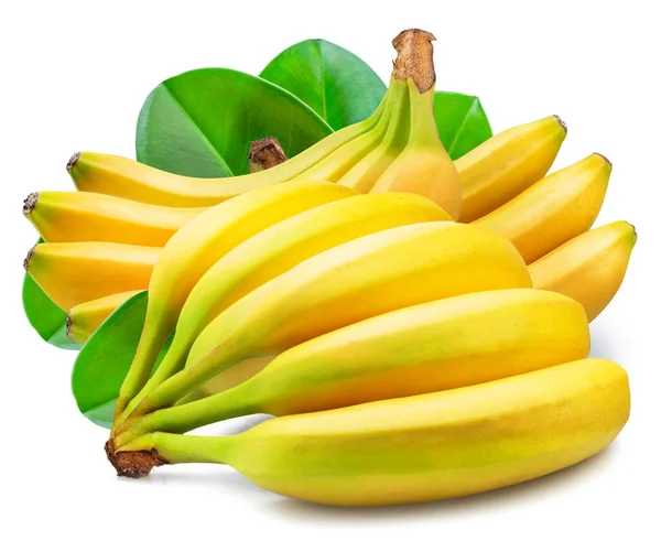 Manojos Plátano Sobre Hojas Plátano Verde Aisladas Sobre Fondo Blanco — Foto de Stock