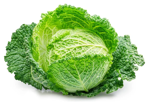 Fresh Green Savoy Cabbage Isolated White Background File Contains Clipping — Stock Photo, Image