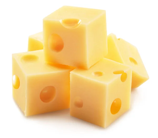 Beyaz Arka Planda Izole Edilmiş Emmental Peynir Küpleri Piramidi Dosya — Stok fotoğraf