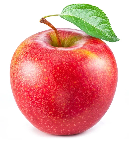 Olgun Kırmızı Elma Izole Beyaz Zemin Üzerine Yeşil Yaprak — Stok fotoğraf
