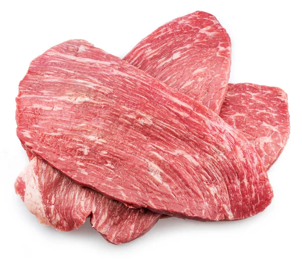 Syrové Hovězí Steaky Izolované Bílém Pozadí Closeup — Stock fotografie