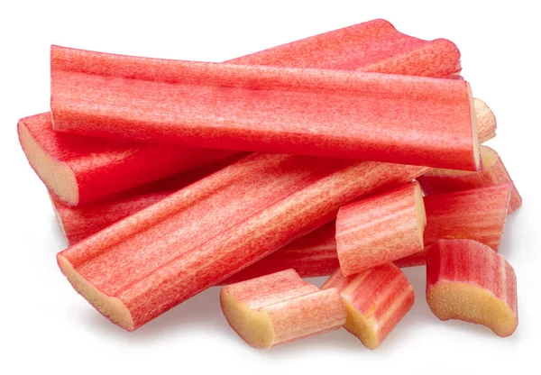 Red Rhubarb Stems Cuts Isolated White Background — Stock Photo, Image