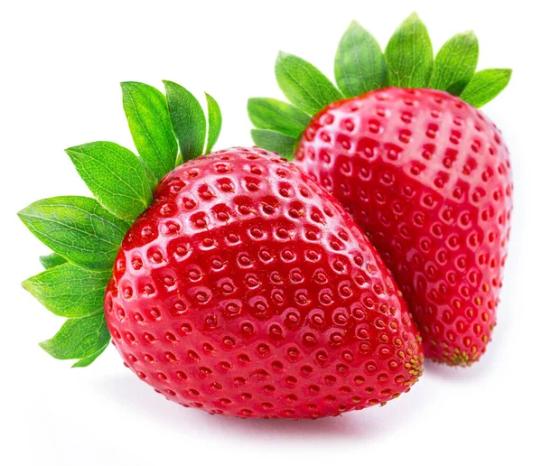 Zwei Reife Erdbeeren Isoliert Auf Weißem Hintergrund — Stockfoto
