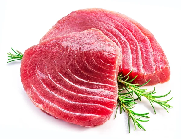 Fresh Tuna Steaks Isolated White Background — стоковое фото