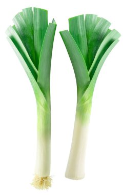 Fresh green leek stems isolated on white background. File contains clipping path. clipart