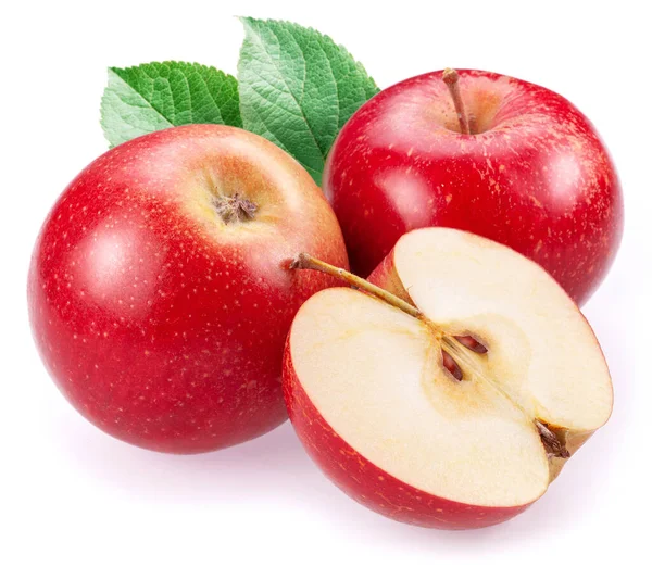 Dojrzałe Czerwone Jabłka Plasterek Jabłka Izolowane Białym Tle — Zdjęcie stockowe
