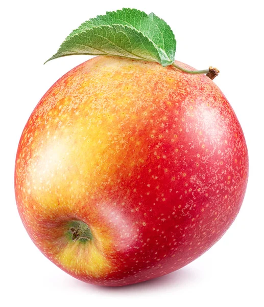 Zralé Červené Jablko Zelená Listová Izolovaných Bílém Pozadí — Stock fotografie