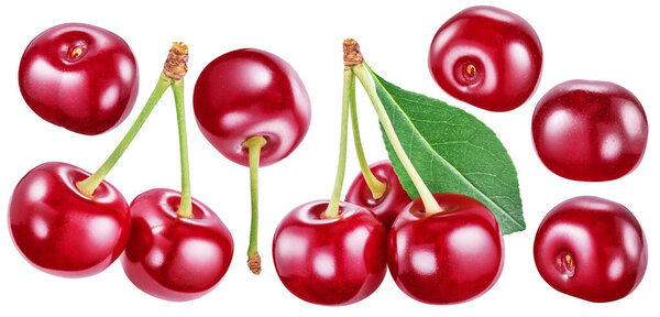 Collection of ripe cherries. File contains clipping paths.