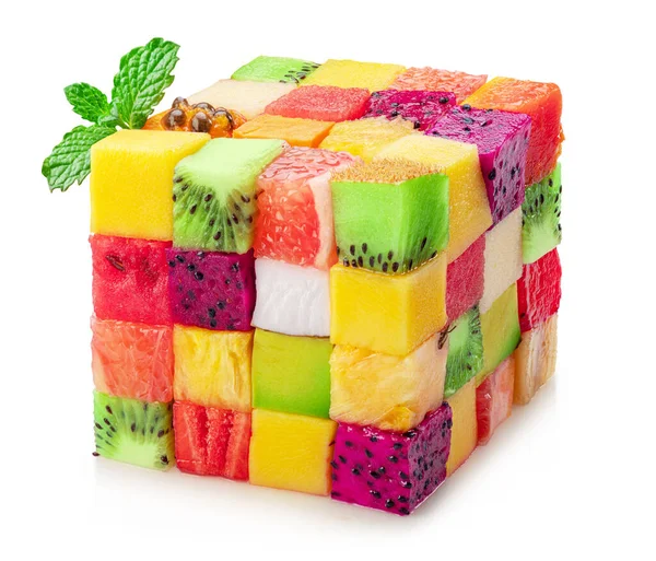 Cubo Quebra Cabeça Frutas Organizado Partir Diferentes Cubos Frutas Conceito — Fotografia de Stock