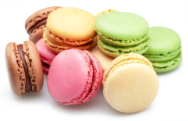 Colorful French Macarons Isolated White Background — Stock Photo, Image