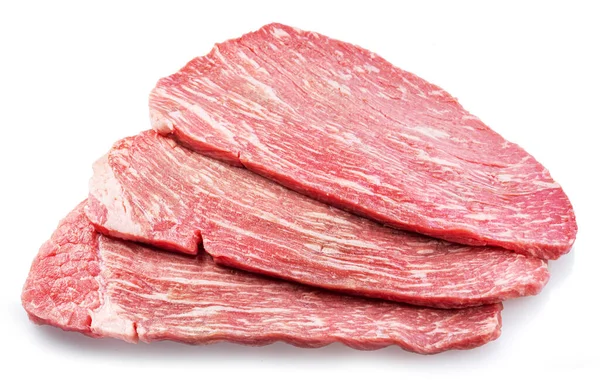 Raw Beef Steaks Isolated White Background Closeup — Stock Photo, Image
