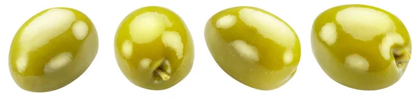 Set Four Green Olives White Background File Contains Clipping Path — Stock Photo, Image