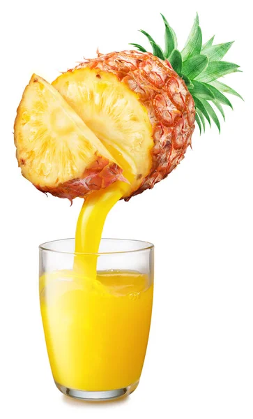 Szklanka Soku Ananasowego Świeżego Soku Wlewającego Się Owoców Ananasowych Szklanki — Zdjęcie stockowe