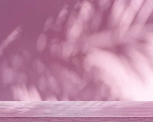 Wazige Schaduw Van Tropische Palmbladeren Roze Muur Tafelblad Voorgrond Zomer — Stockfoto