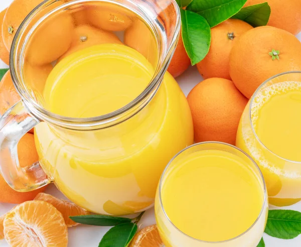 Orange Tangerine Fruits Fresh Tangerine Juice Close Top View — Stock Photo, Image