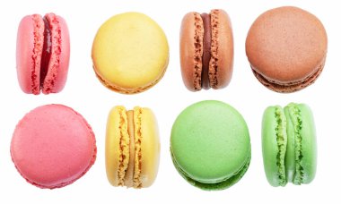 Set of colorful french macarons isolated on white background. Clipping path. clipart