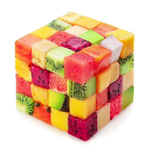 Frutta Puzzle Cubo Disposti Diversi Cubi Frutta Concetto Dietetico File — Foto Stock