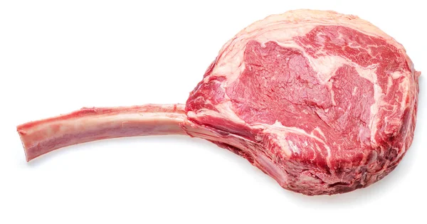Kemikli Çiğ Biftek Veya Beyaz Arka Planda Izole Edilmiş Balta — Stok fotoğraf