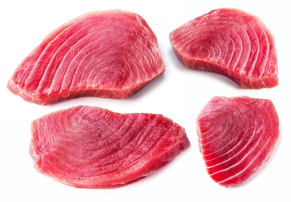 Čerstvé Tuňákové Steaky Izolované Bílém Pozadí — Stock fotografie