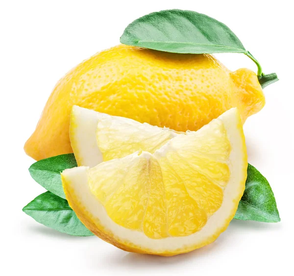 Frutas Maduras Limón Rodajas Limón Aisladas Sobre Fondo Blanco — Foto de Stock