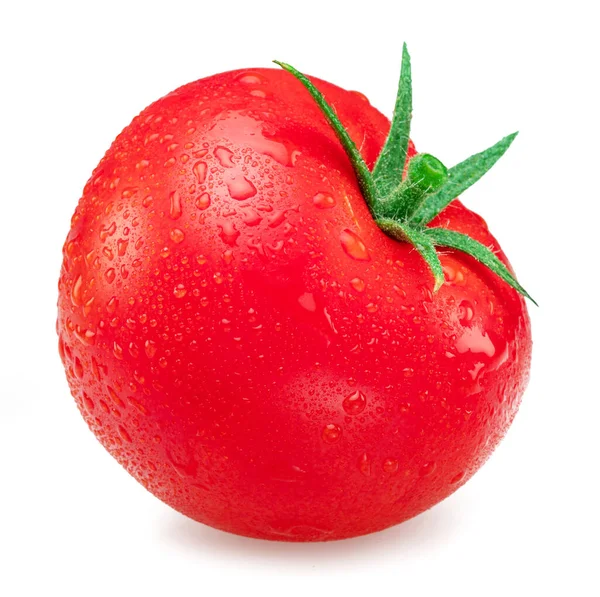 Nytvättade Röda Tomater Täckt Med Vattendroppar Vit Bakgrund — Stockfoto