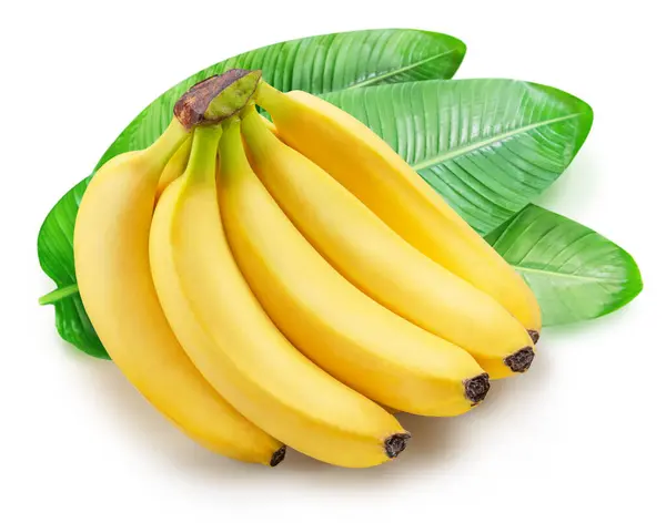 Ripe Yellow Bananas Green Banana Leaves Close File Contains Clipping — Stock Photo, Image