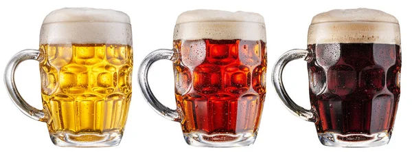 Coleção Caneca Copos Cerveja Diferentes Tipos Cerveja Isolados Fundo Branco — Fotografia de Stock