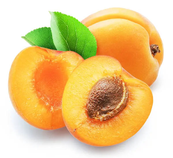 stock image Ripe apricots and apricot half on white background. File contains clipping paths.