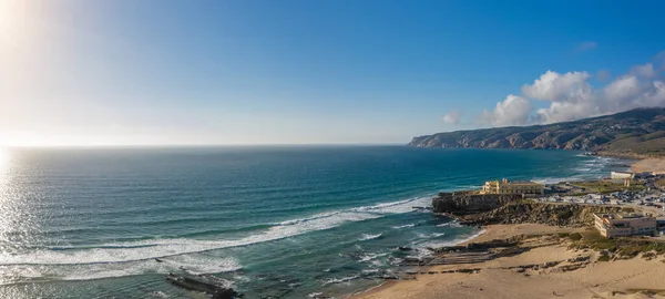 Rotsachtige Zandige Kustlijnen Van Portugese Oceaankust Luchtfoto Van Guincho Strand — Stockfoto