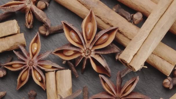 Lots Three Spices Mulled Wine Star Anise Cinnamon Clove Slowly — Stock Video