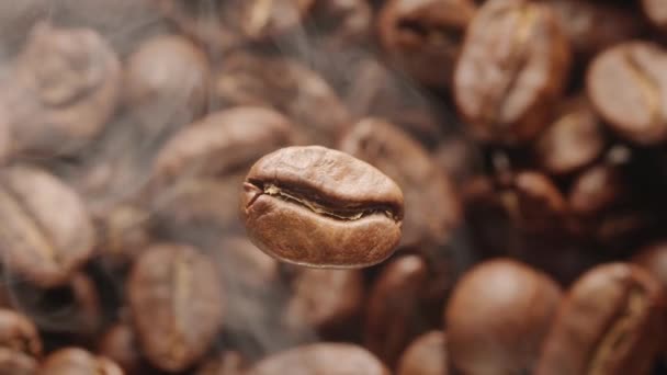 Kahve Çekirdekleri Kavrulmuş Kahve Çekirdeğinin Odak Noktası Dışında Dönen Kahve — Stok video