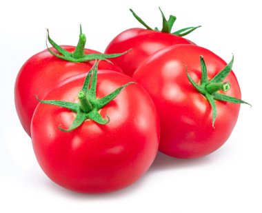 Beyaz arkaplanda izole kırmızı domatesler.