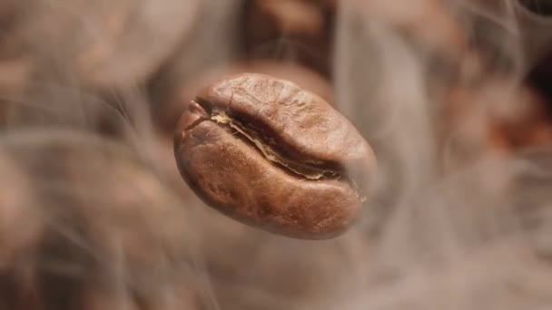 Kavrulmuş Kahve Çekirdeğinin Dumana Sarılı Halinin Ağır Çekim Videosu — Stok video